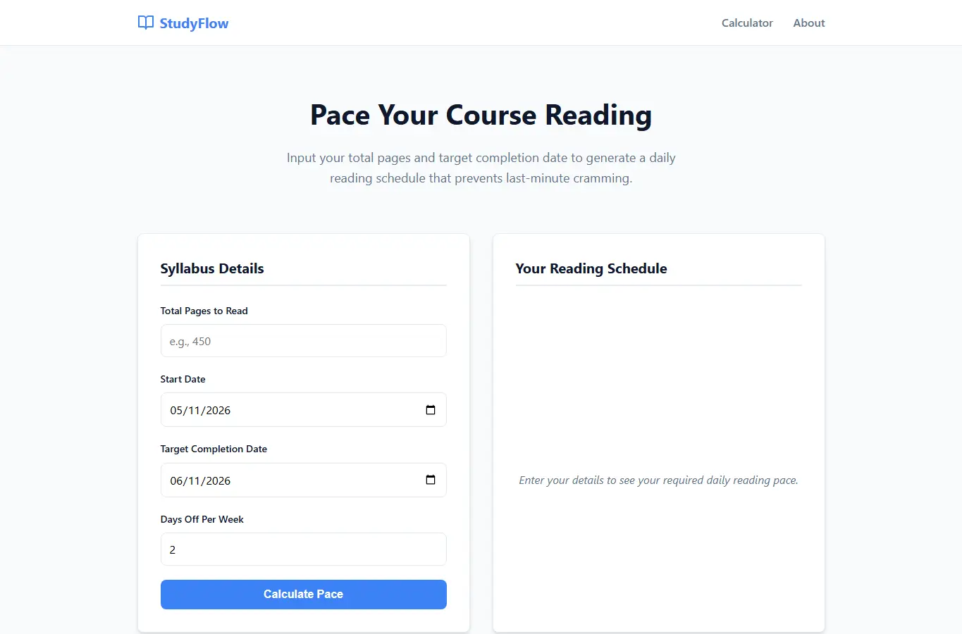 Screenshot of StudyFlow: Syllabus Timeline interface showing the project page in use